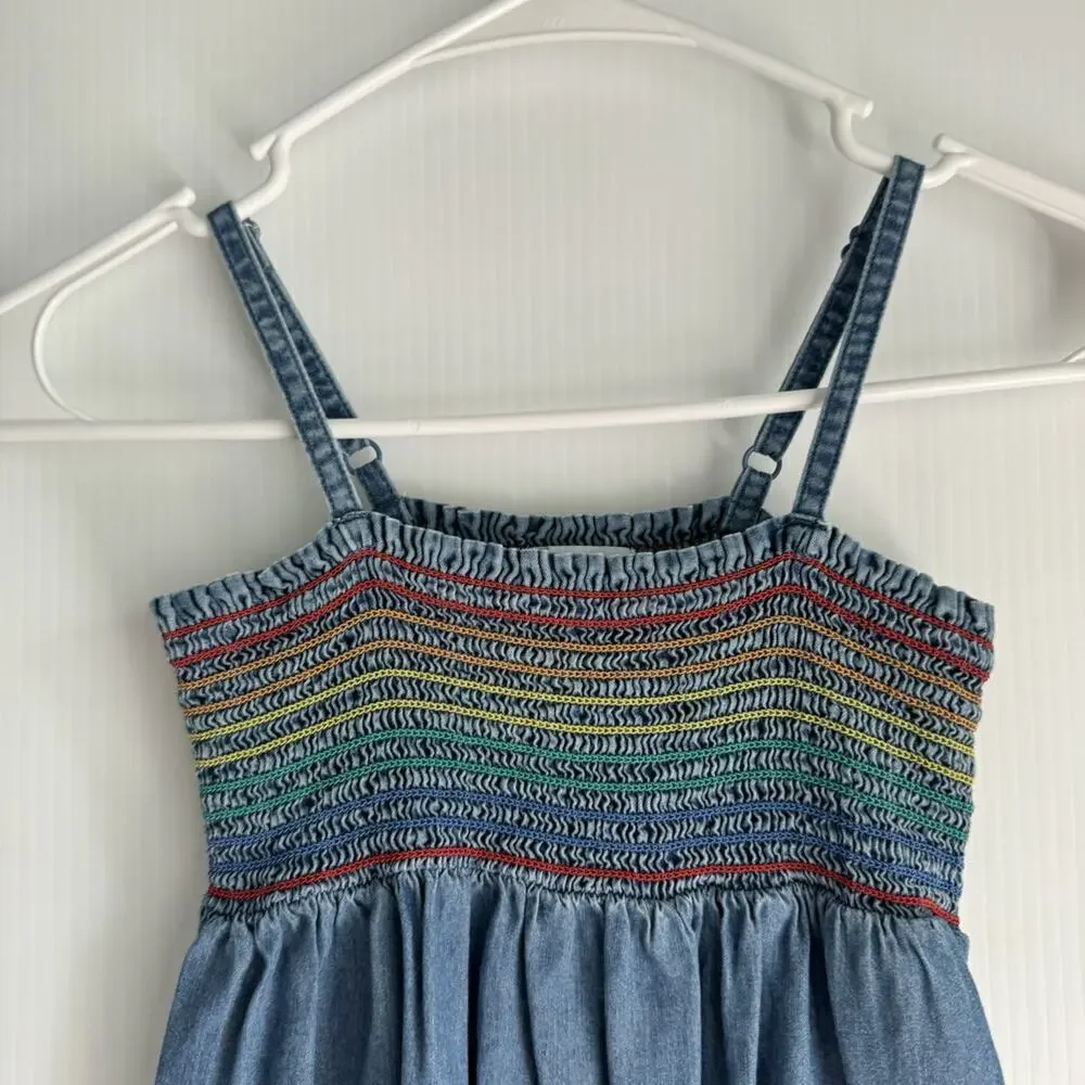 Old Navy chambray Denim Dress Rainbow Stitching Shirred